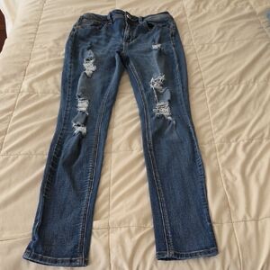 Indigo Rein Distressed Dark Blue Skinny Jeans